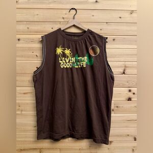 Y2K Vintage Point Zero Size Large Cotton Palm Tree Brown Sleeveless Tank Top
